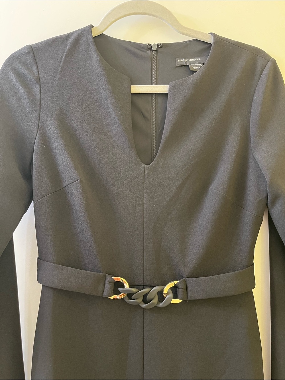 Maggy London Long Sleeve Black Belted Sheath Dress - Picture 3 of 8